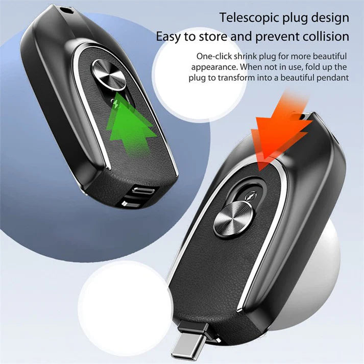 2-in-1 Mini Keychain Power Bank – Portable Charger with 1200mAh Battery