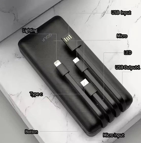 Power Bank with Built-in USB Cables – All-in-One Portable Charger