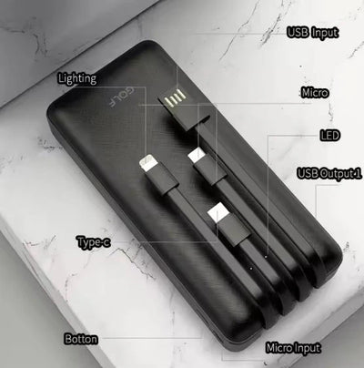 Power Bank with Built-in USB Cables – All-in-One Portable Charger